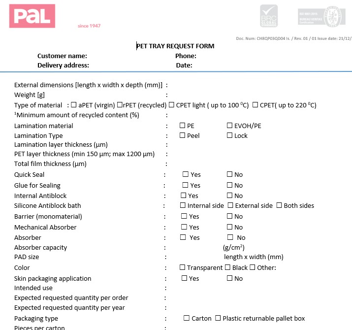 Create a product specification sheet